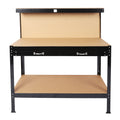 Steel Workbench Tool Storage Work Bench Workshop Tools Table With Drawer And Peg Board - Black / Light Brown