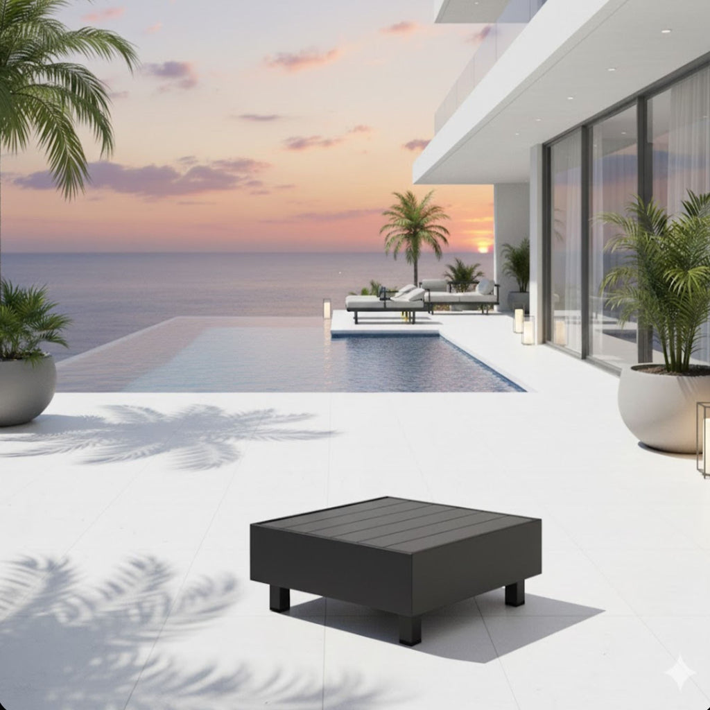 Square Slatted Patio Coffee Table With Rust Resistant Accents - Gray