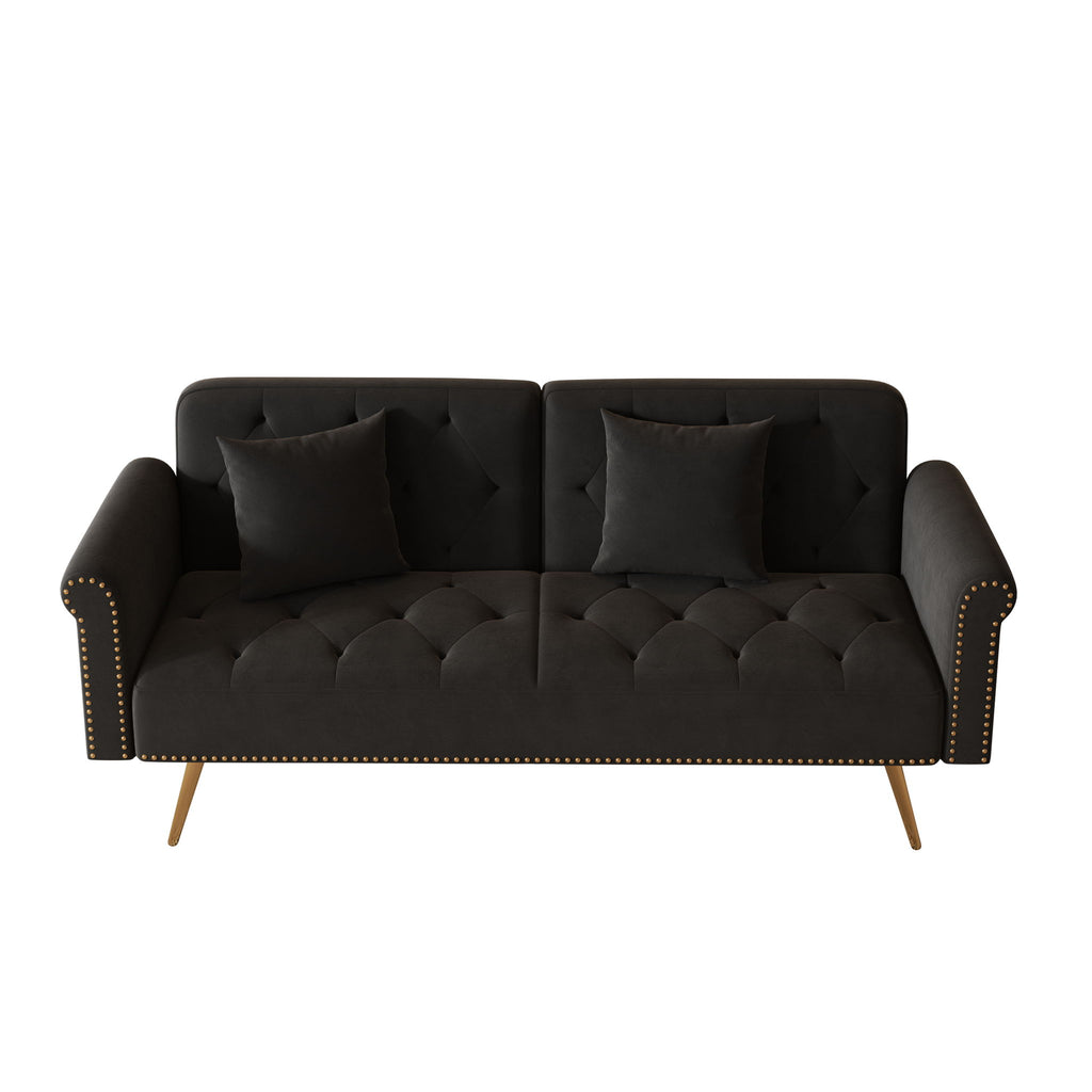 Luxurious Sofa Bed With Nail Head Trim And Matching Pillow