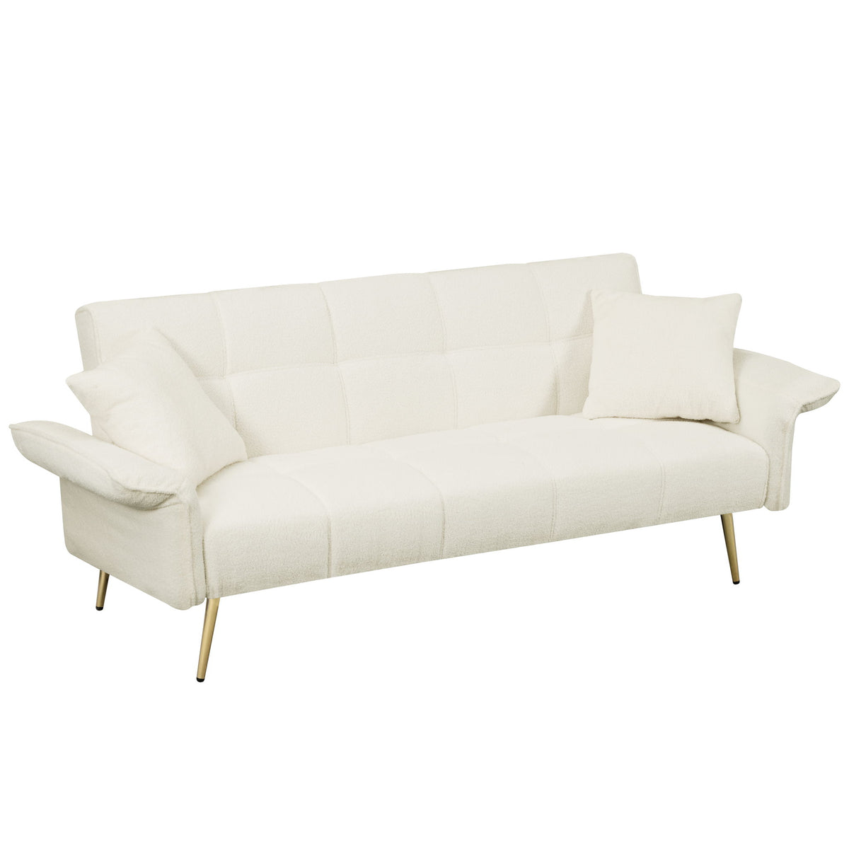 Convertible Double Futon Sofa Bed With Folding Armrests For Living Rooms