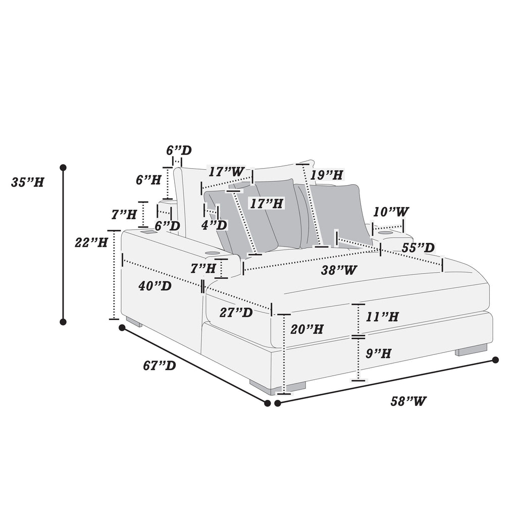 Chaise Lounge With 2 Cup Holders And USB Ports