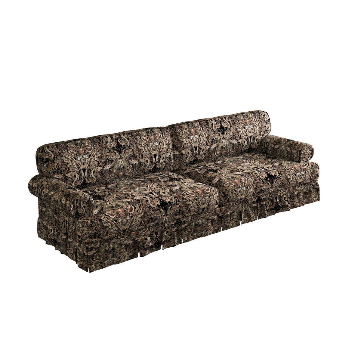 Luxuriously Comfortable Cloud Couch With Elegant Rolled Arms & Pleated Skirt Design