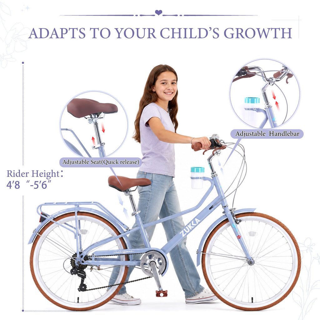 24" Cruiser Bike With 6 Speed Gear System, Rear Rack & Cup Holder
