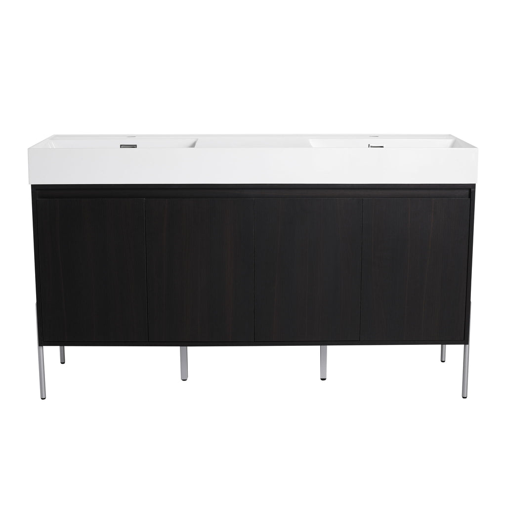 Freestanding Bathroom Vanity With Resin Sink And Storage Cabinet