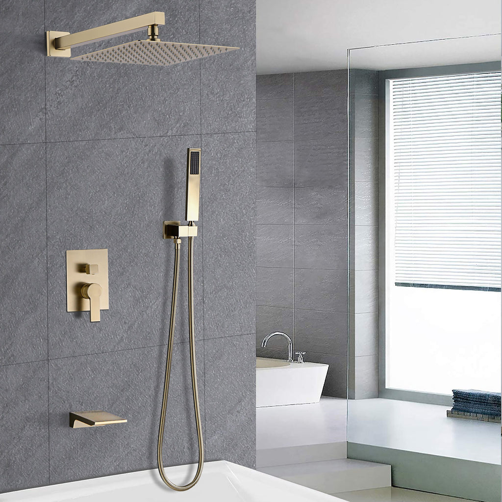 Tub Shower Faucet Set With 12" Rain Shower Head And Handheld Spray Combo