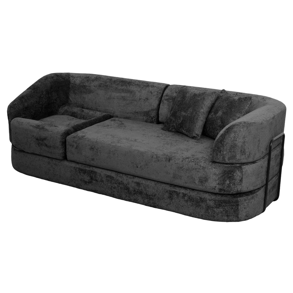 3 Seater Sofa With Built In Pet Bed Nook, Curved Design And 2 Throw Pillows