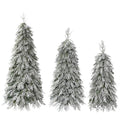 Snowy Cascading Christmas Trees 3 Piece Set With Warm LED Lighting, Flocked Weeping Branches, Multi Level Indoor Decor - Green