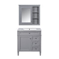 Bathroom Vanity With Top Sink, Freestanding Storage Cabinet With 2 Doors And 3 Drawers, Mirror Cabinet Included - Gray
