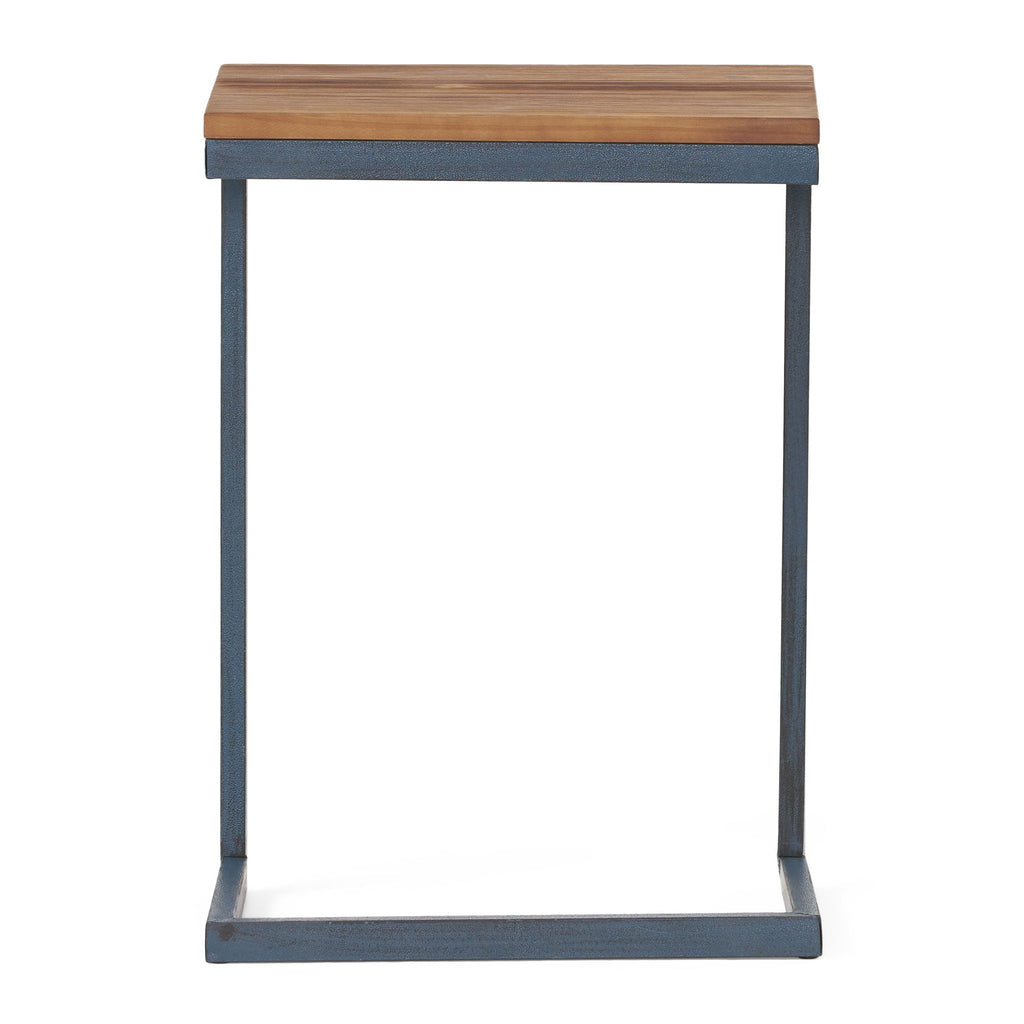 C Shaped End Table With Iron Base And Fir Wood To
