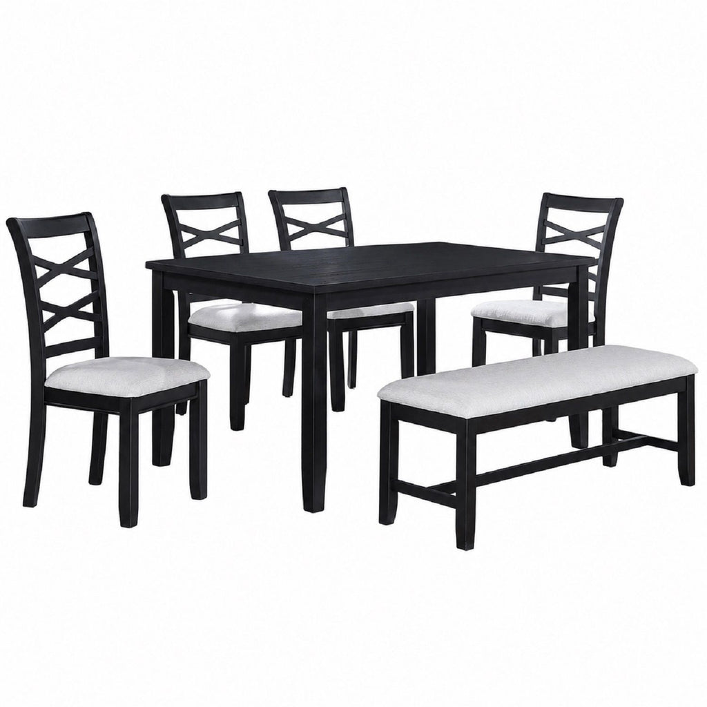 Dining Set 6 Piece With Table And Upholstered X Back Chairs - Charcoal