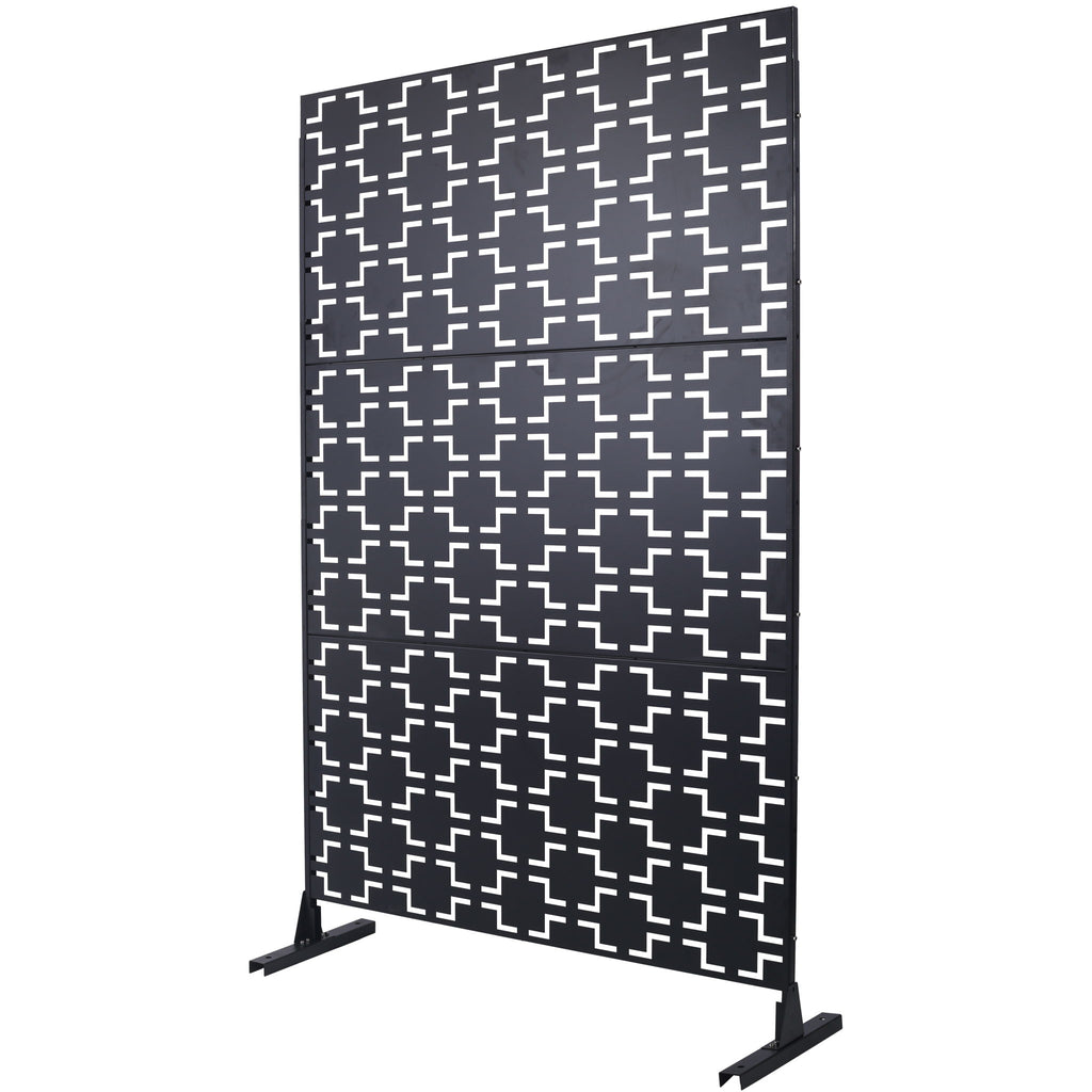 Outdoor / Indoor Privacy Screen Metal Privacy Screen, Freestanding Decorative Privacy Screen For Deck Balcony Patio - Black