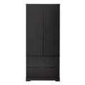 Fluted Kitchen Pantry Cabinet With 2 Large Drawers & 8 Door Spice Rack Freestanding Storage Organizer - Black
