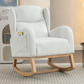 Teddy Fabric Rocking Chair With Packet Wood Legs - Ivory
