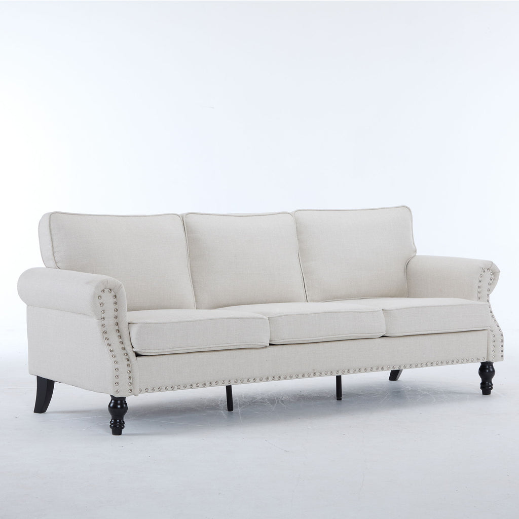 Rolled Arm Sofa With Nailhead Trim With Wooden Legs