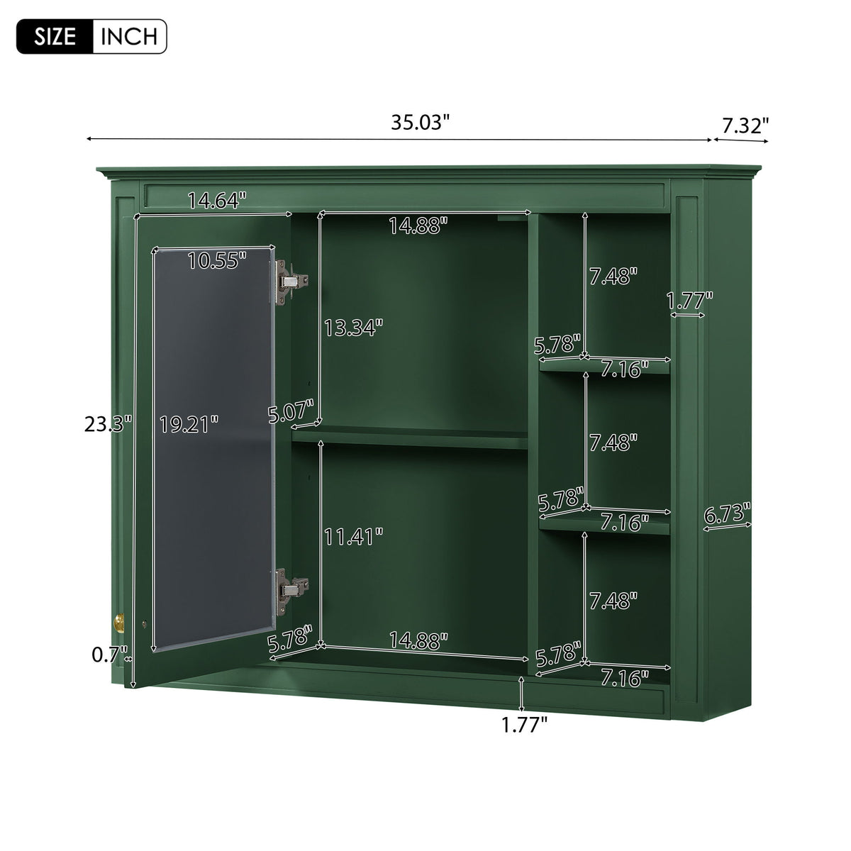 Wall Mounted Medicine Cabinet With Mirror, Storage Cabinet Featuring 6 Open Shelves And Adjustable Interior