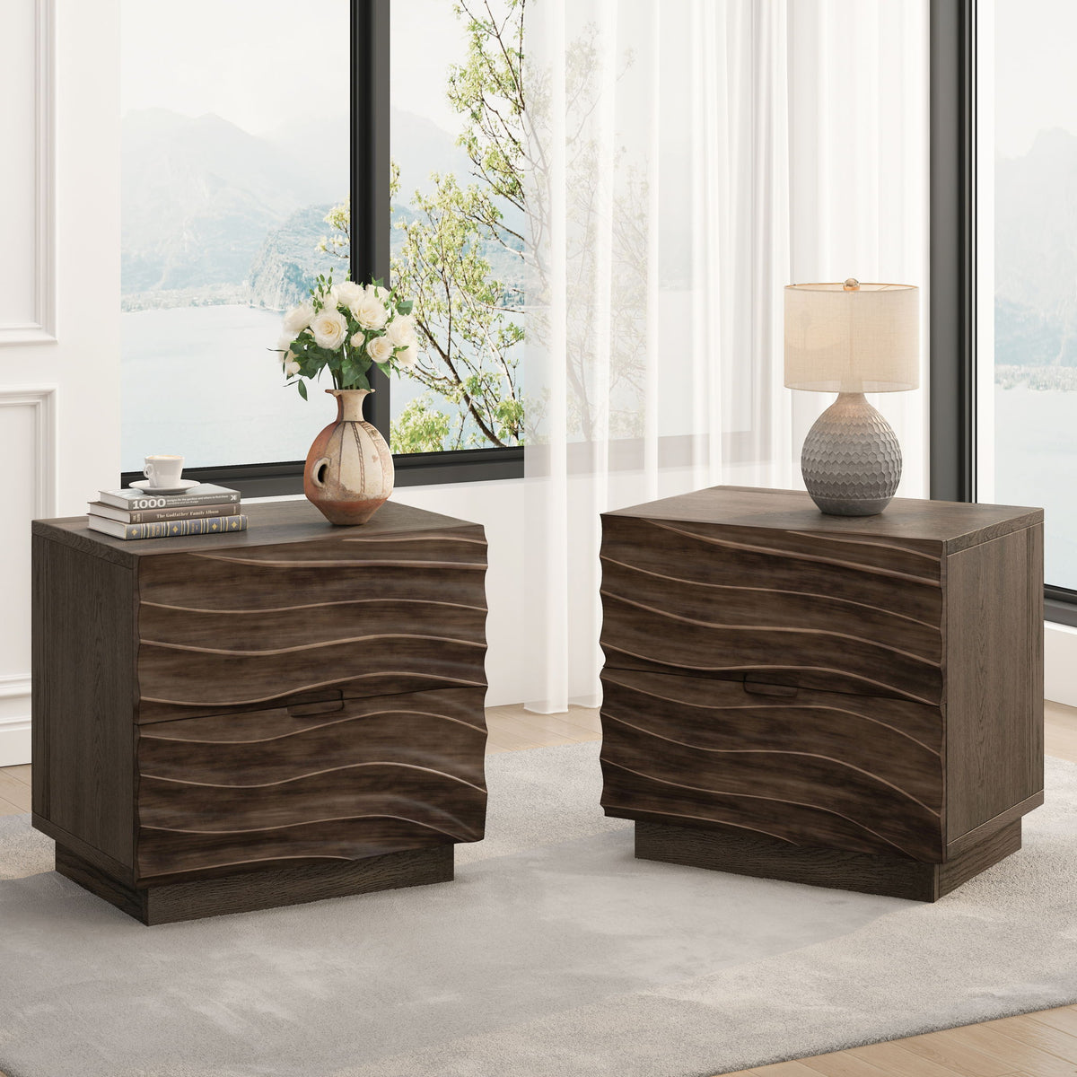 Nightstand With 2 Drawers, No Handles