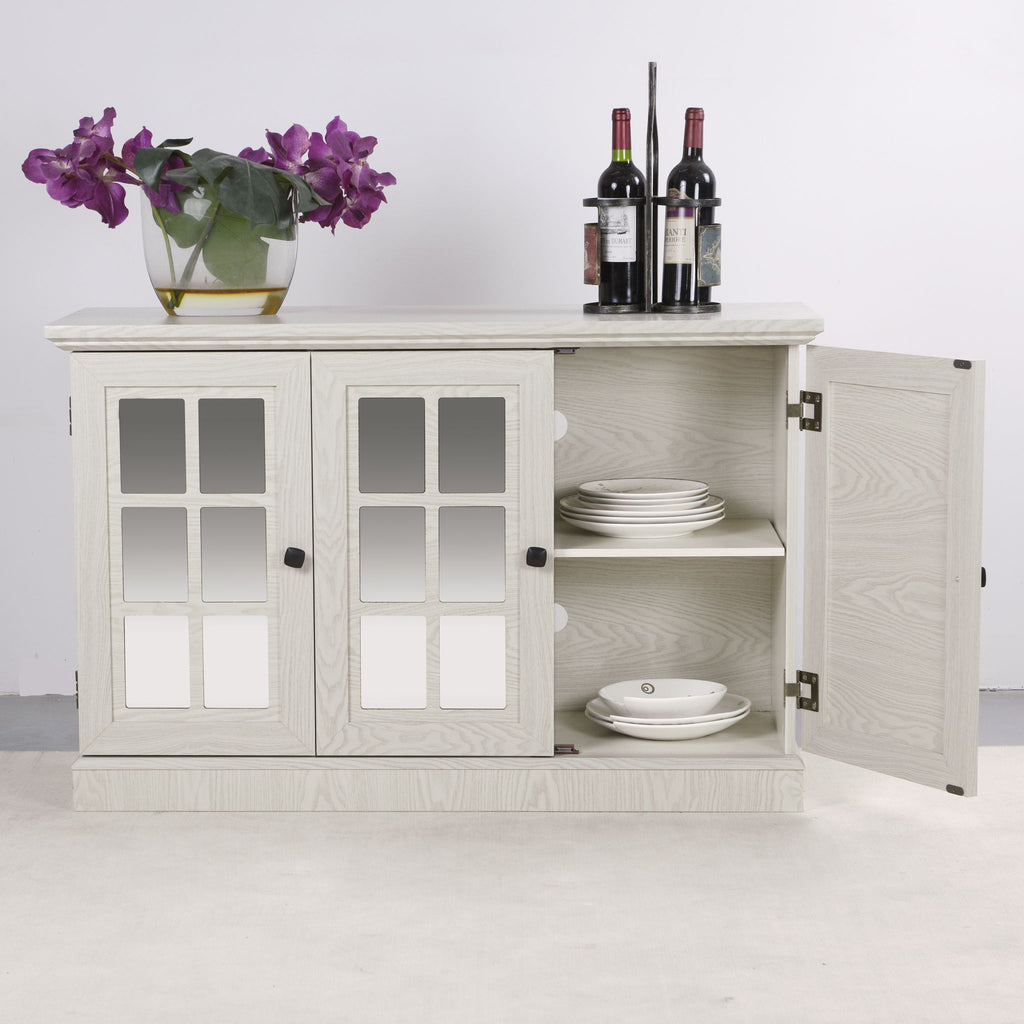 Storage Cabinet With 3 Mirrored Acrylic Doors, Adjustable Shelves