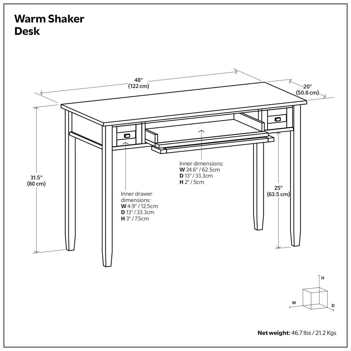 Warm Shaker - Writing Desk With Drawers - Black