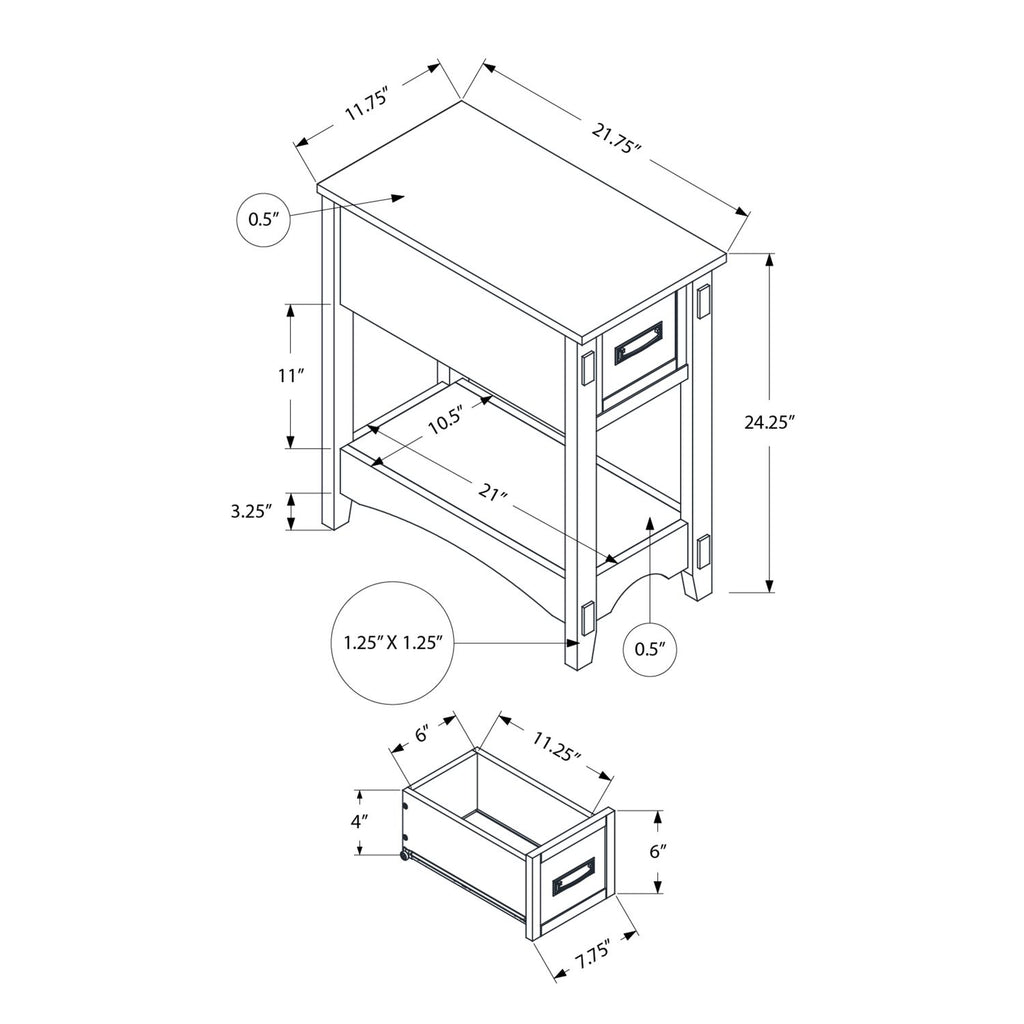 Accent End Table, 2 Tier, Narrow, Storage Drawer, Transitional - Walnut