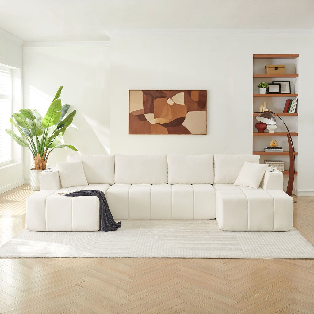 U - Shaped Sectional Sofa, Cup Holders & Side Pockets For Living Room