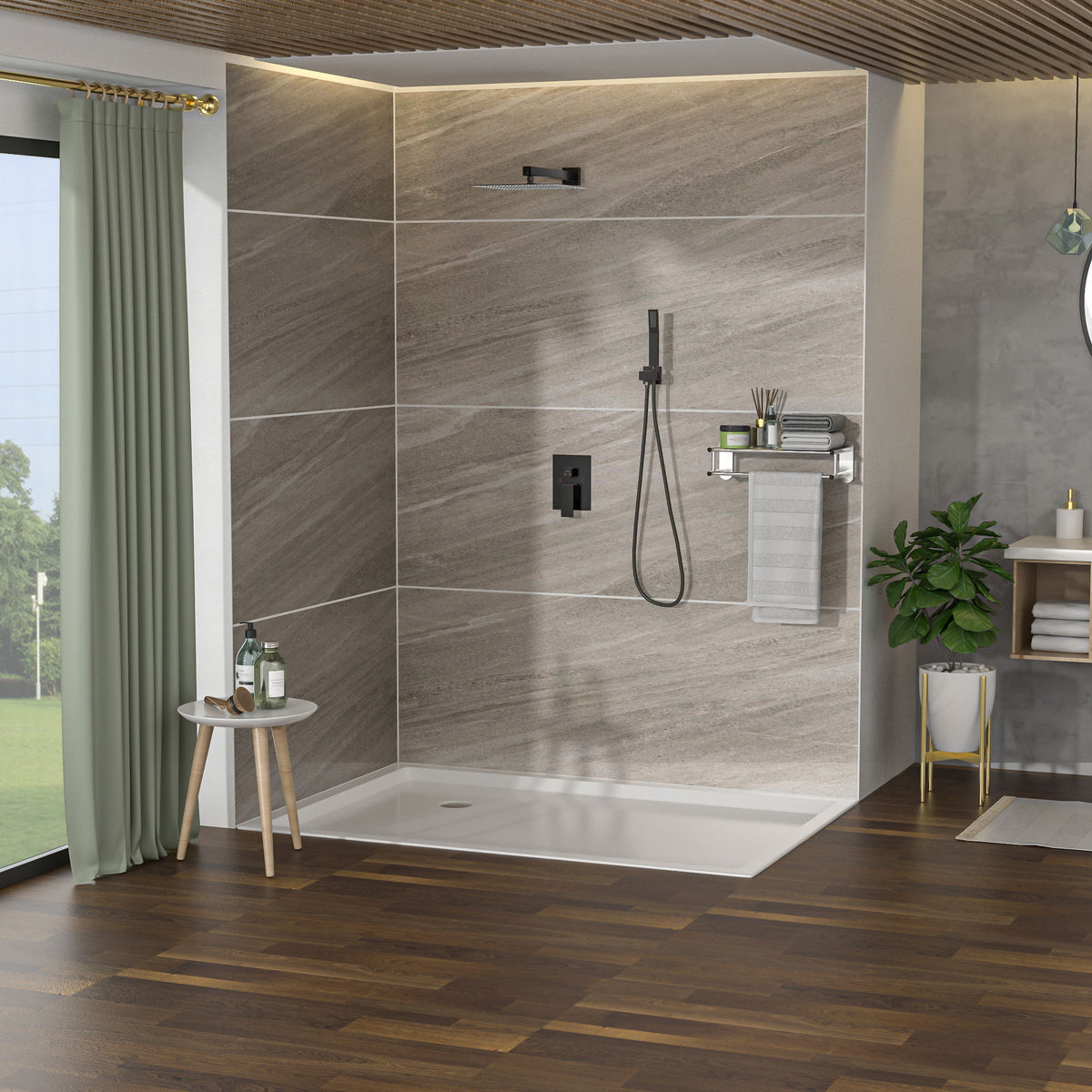 Dual Shower Head System With 12" Wall Mounted Square Rain Shower And Rough In Valve