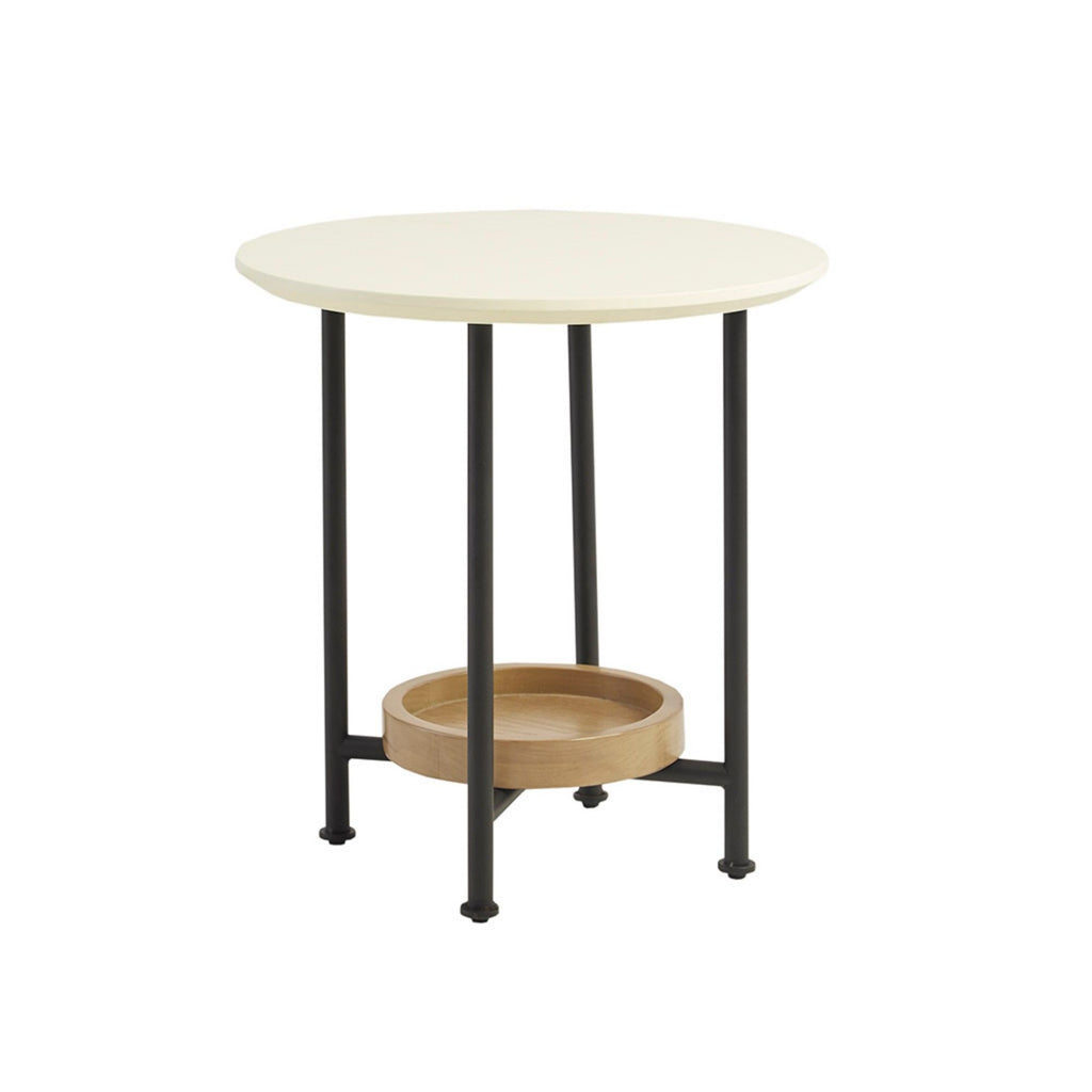 Oval End Table - White / Natural