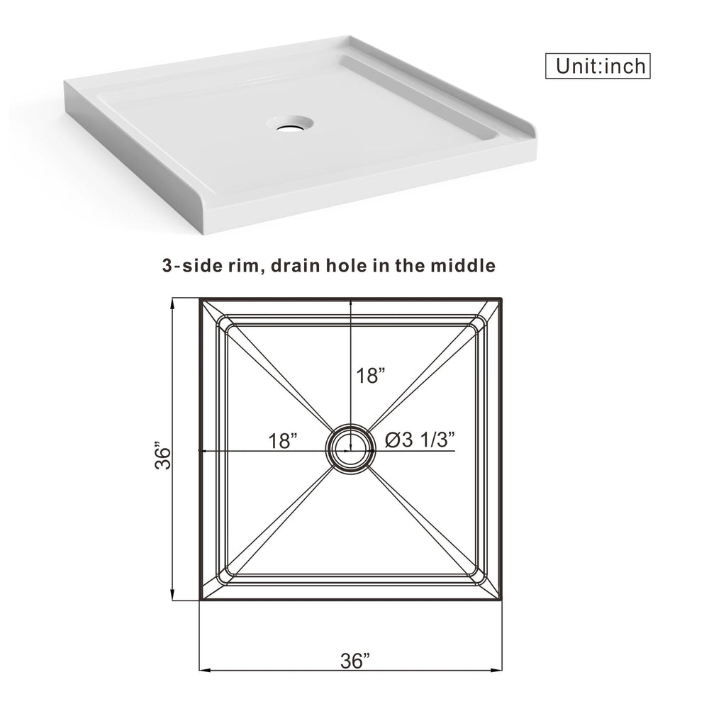 Goodyo - Centered Drain Shower With 3-Side Tile Flanges - White