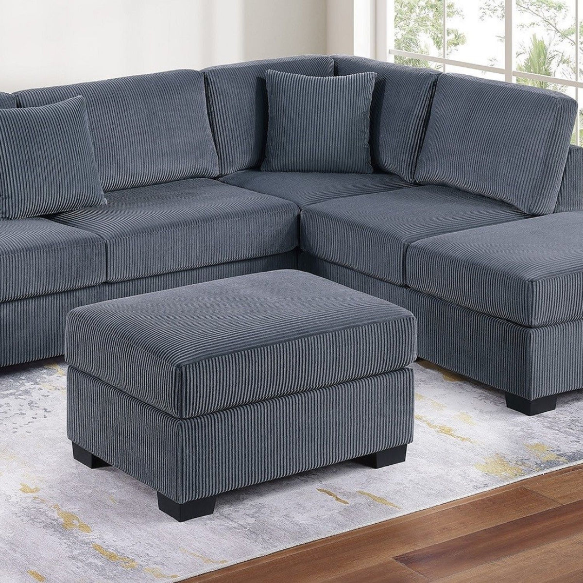 Sectional Sofa Set With Reversible Left / Right Chaise And Matching Cocktail Ottoman