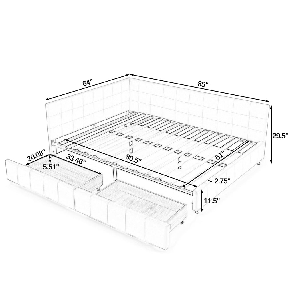 Elegant Storage Upholstered Tufted Bed Frame With Backrest And Armrests