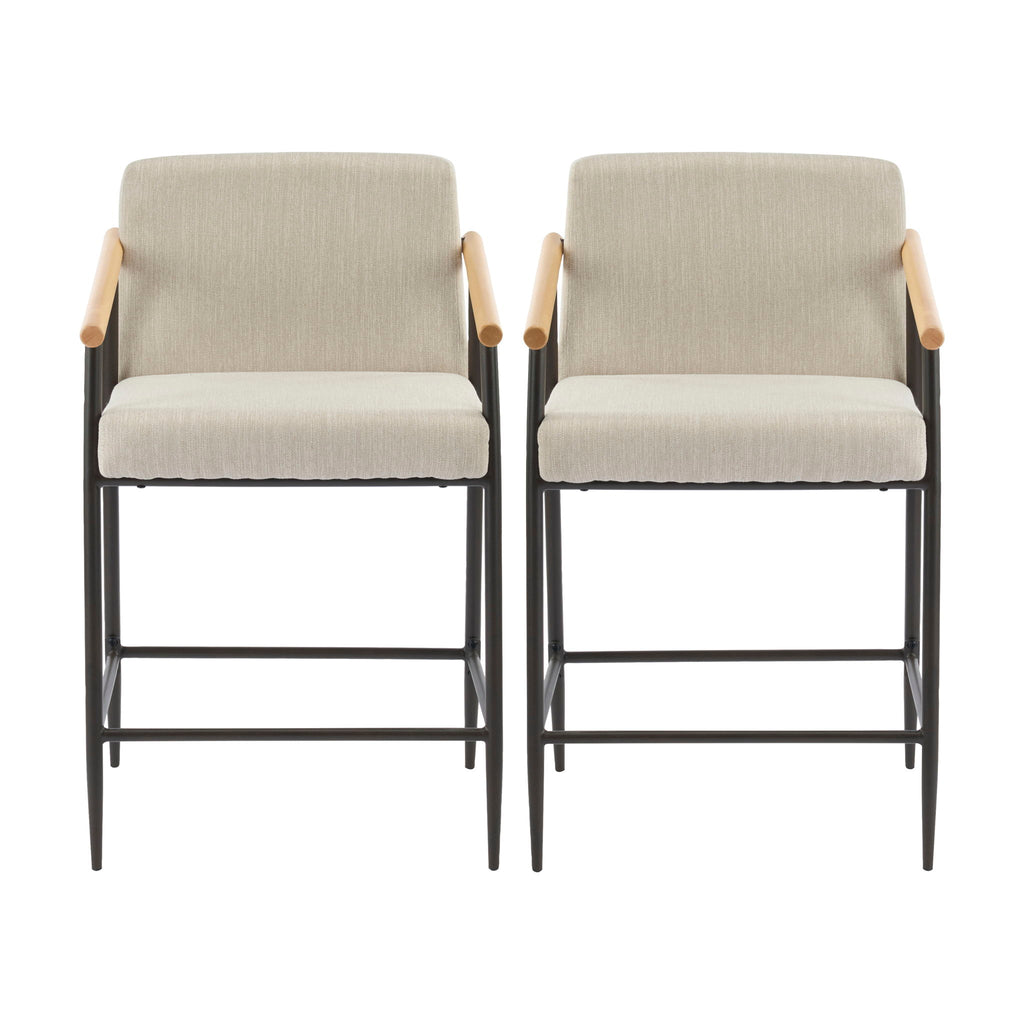 Counter Stool Set With Iron Frame - Espresso / Beige