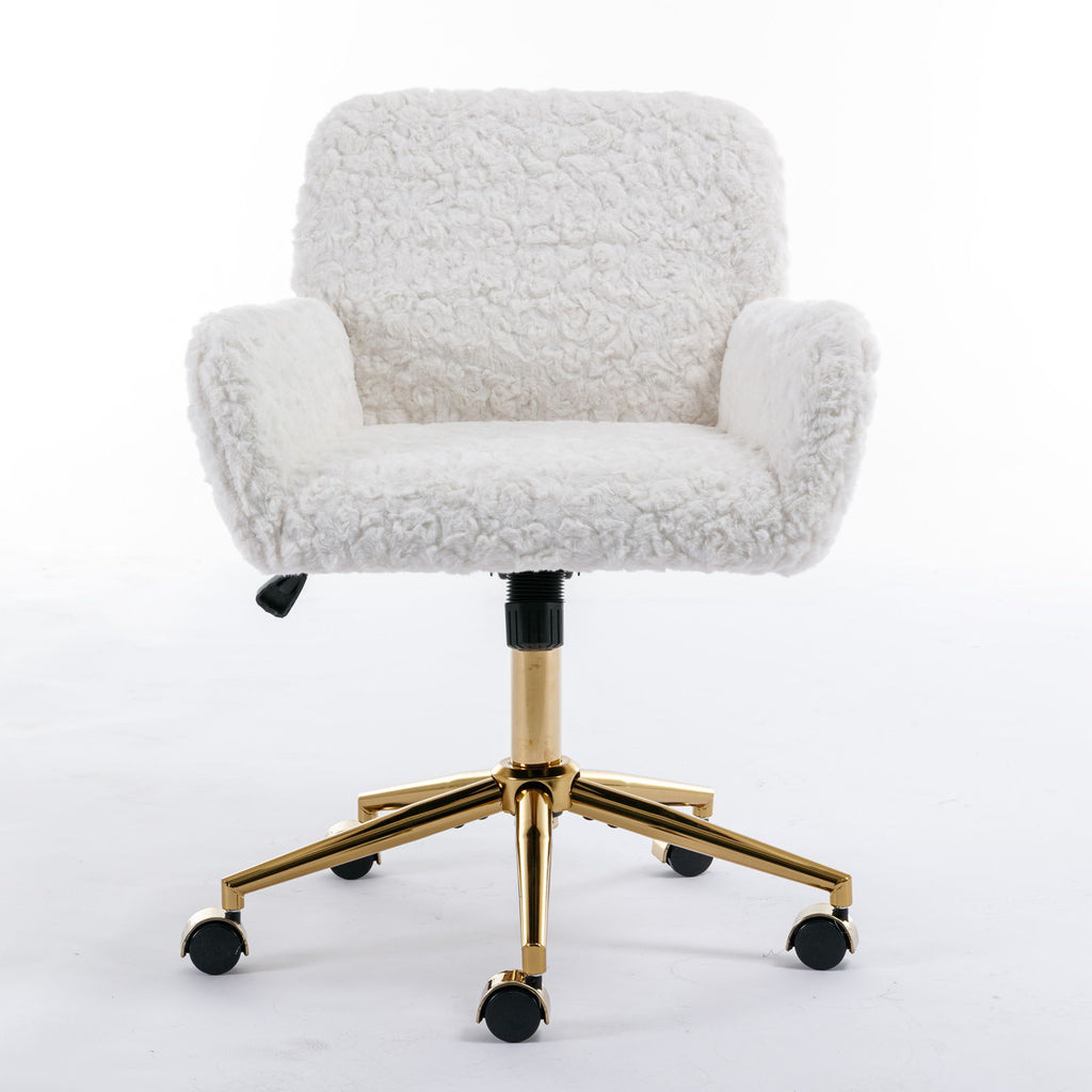Office Chair, Artificial Rabbit Hair Home Office Chair With Metal Base, Adjustable Desk Chair Swivel Office Chair, Vanity Chair