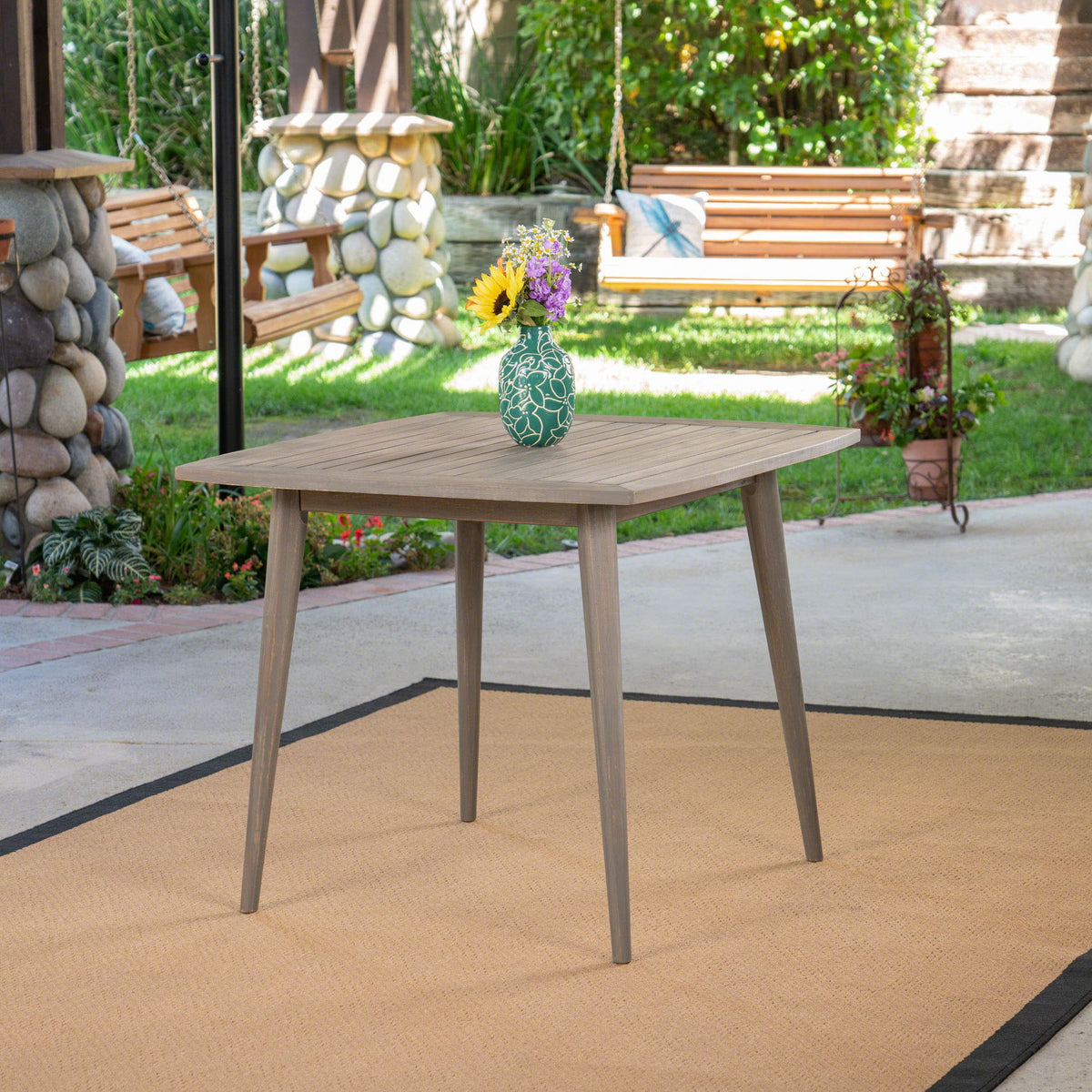 Modern Indoor Square Acacia Wood Dining Table With Toothpick Leg Design