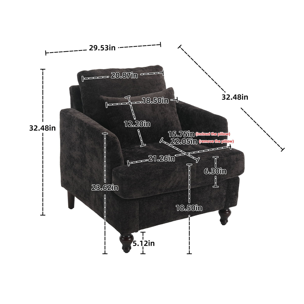 Modern Mid Century Wood Frame Armchair With Tufted Design