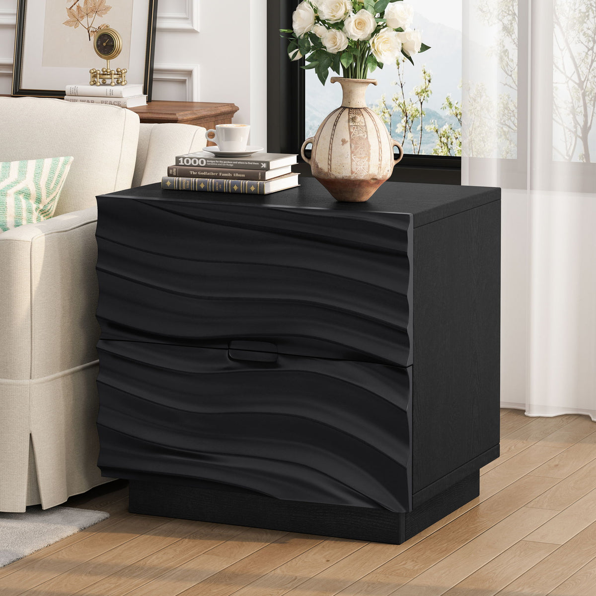 Nightstand With 2 Drawers, No Handles