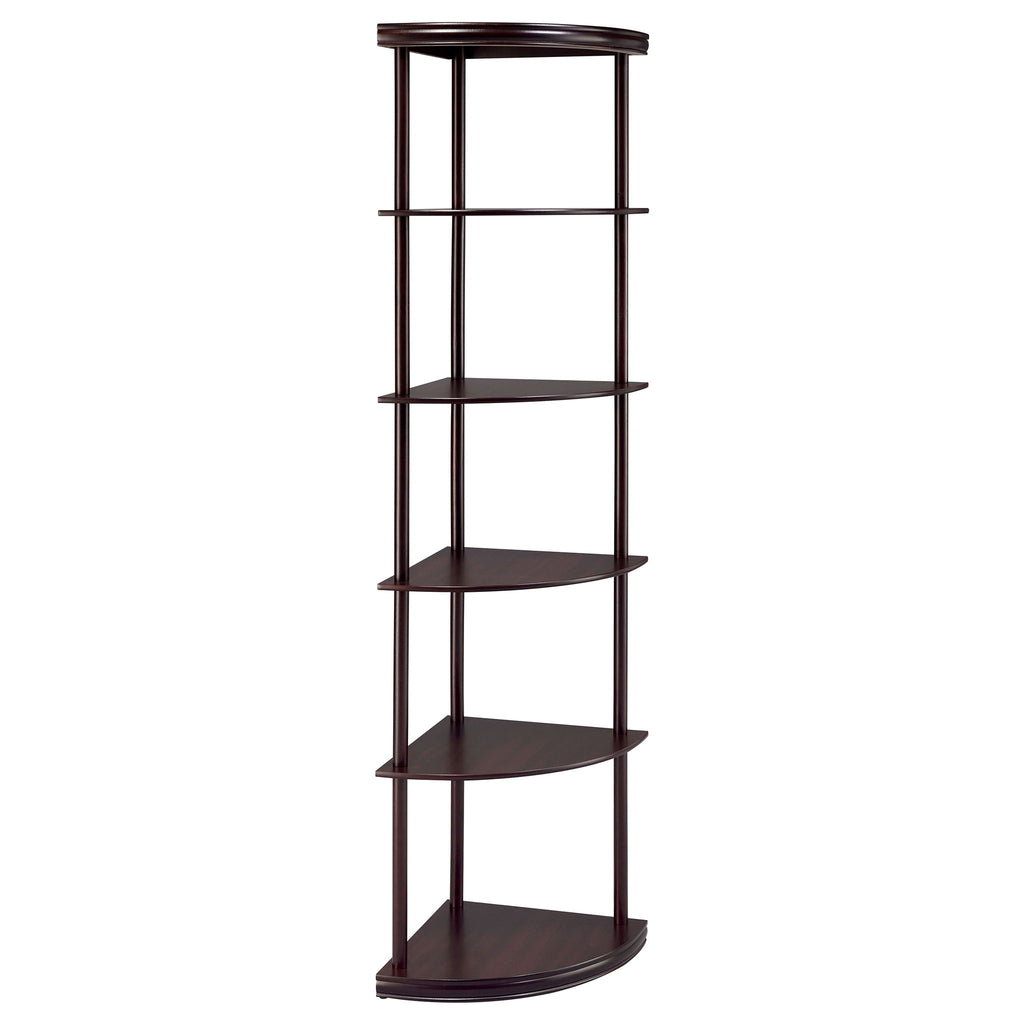 Corner Bookcase With 5 Shelves, Compact Design For Living Room - Cappuccino
