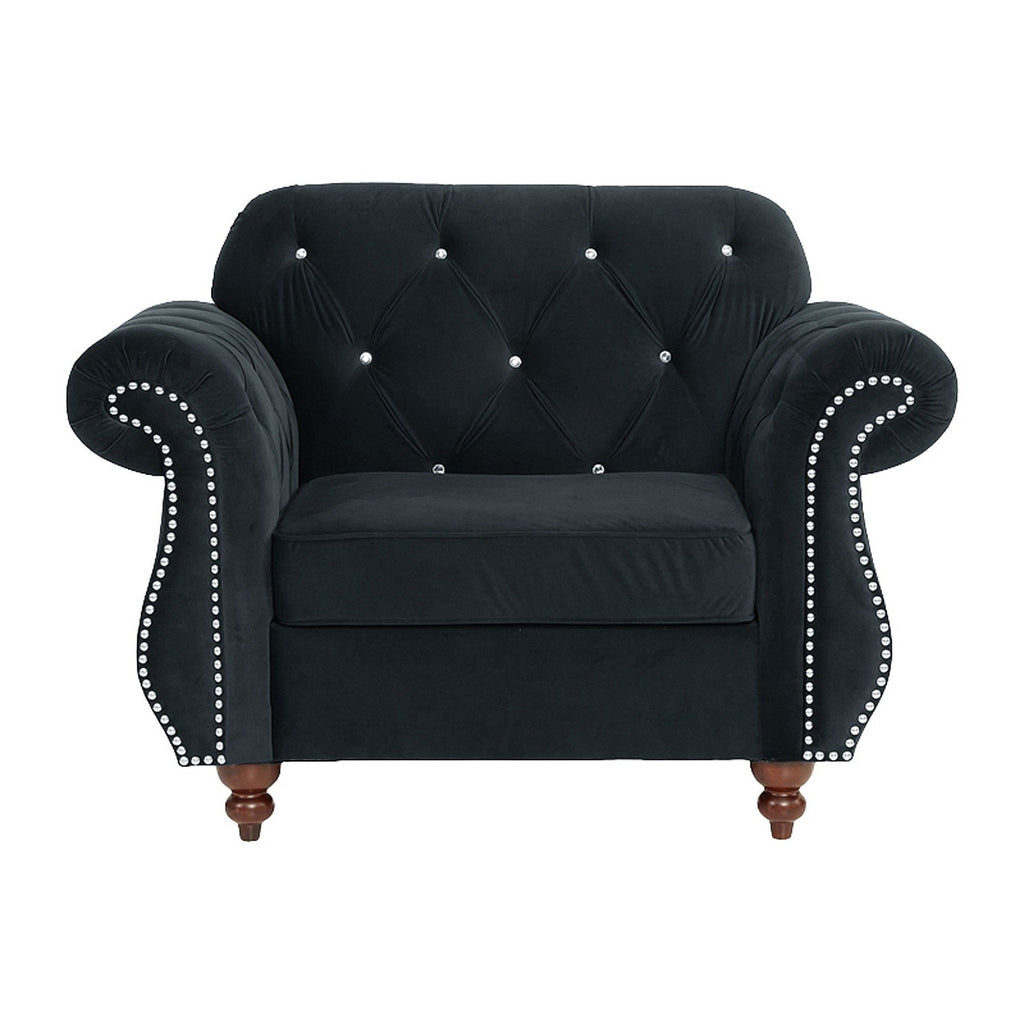 Tufted Chair With Nailhead Trim For Living Room - Black