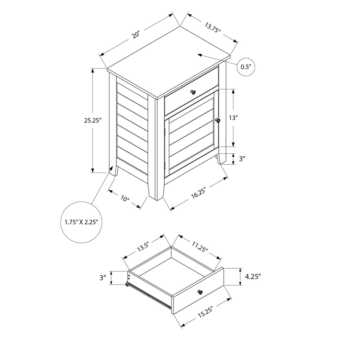 Accent Nightstand, Storage Drawer, Transitional