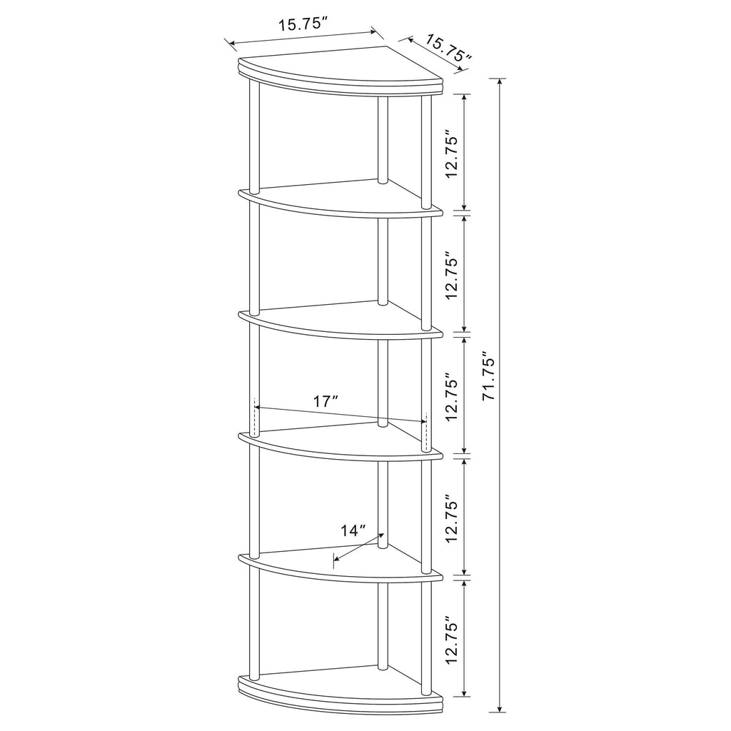 Corner Bookcase With 5 Shelves, Compact Design For Living Room - Cappuccino