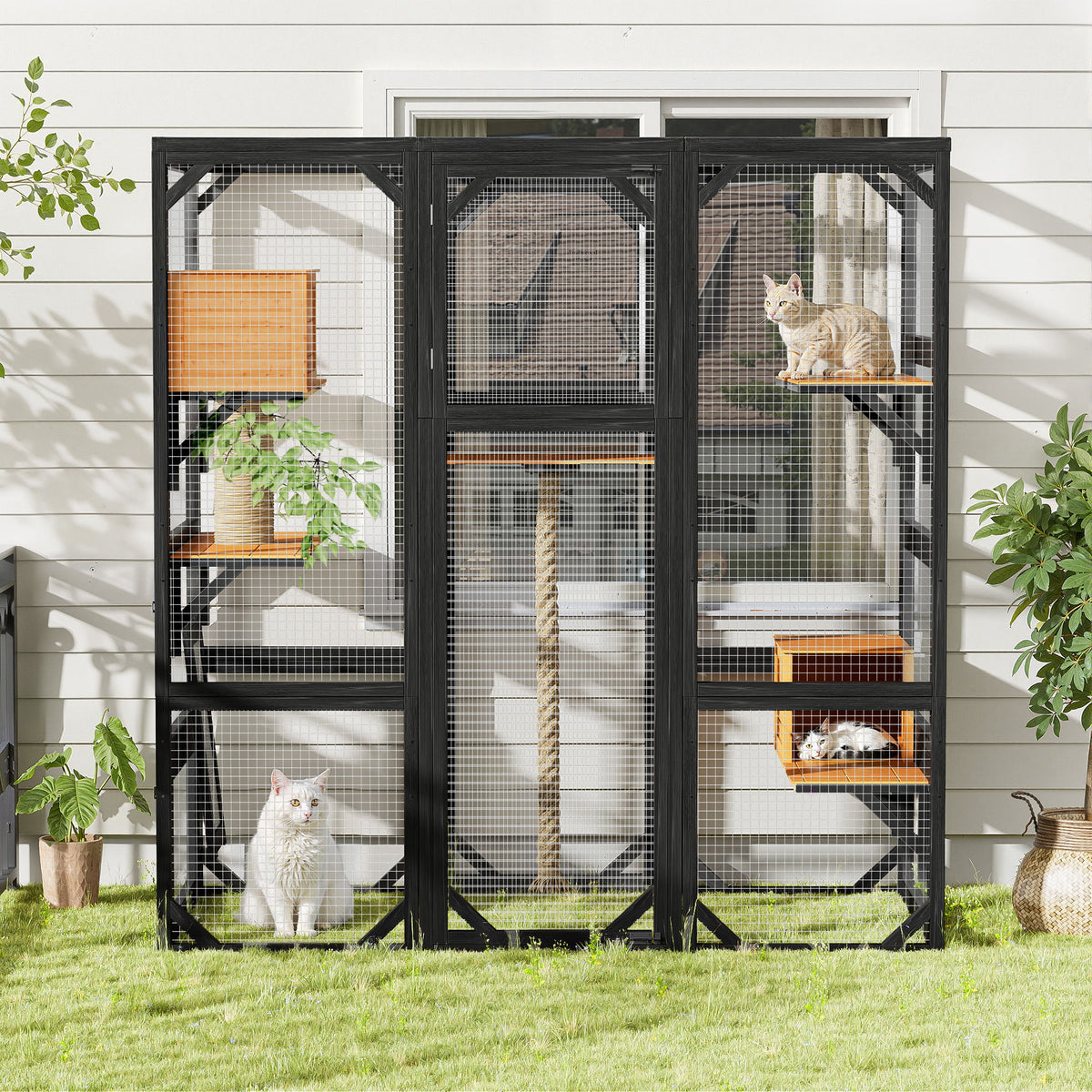 Outdoor Cat House, Diy Cat Enclosure Catio With Double Enter Doors