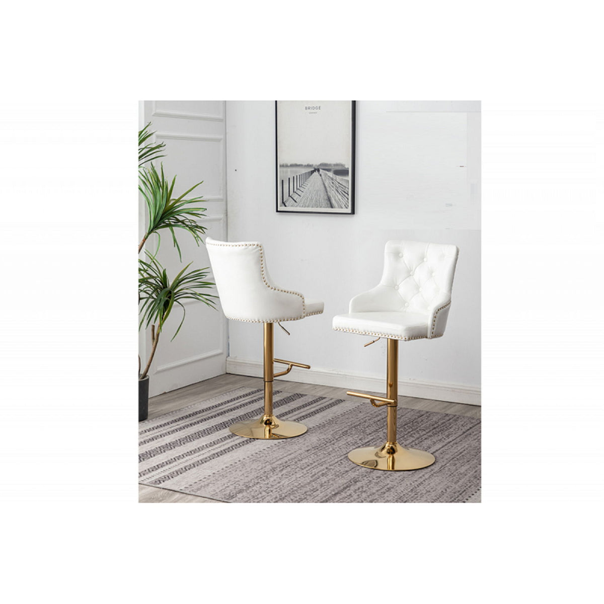 Adjustable Swivel Bar Stool With Nailhead Trim (Set of 2)