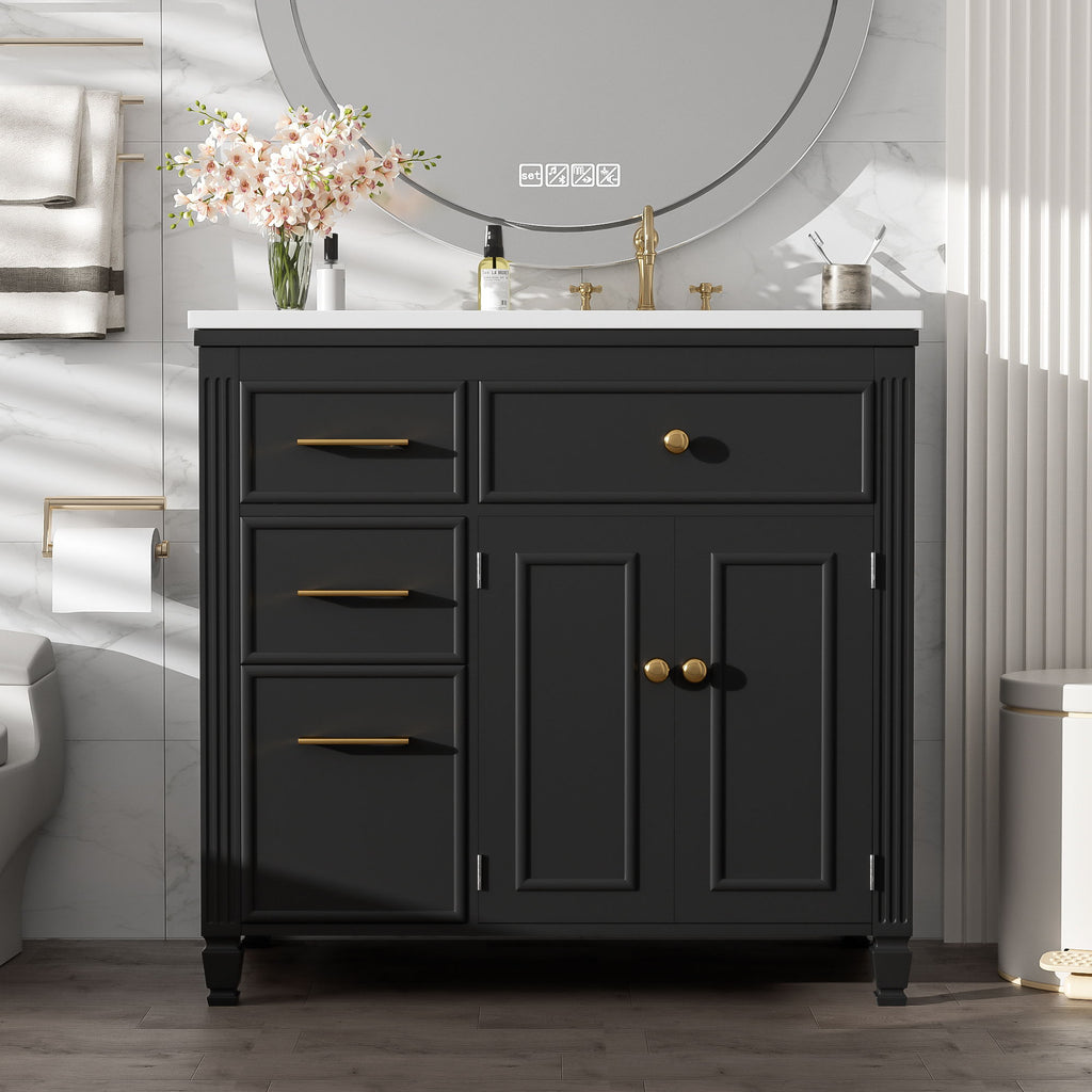 Bathroom Vanity With Sink, 1 Tip Out Drawer, 3 Side Drawers, Adjustable Shelf