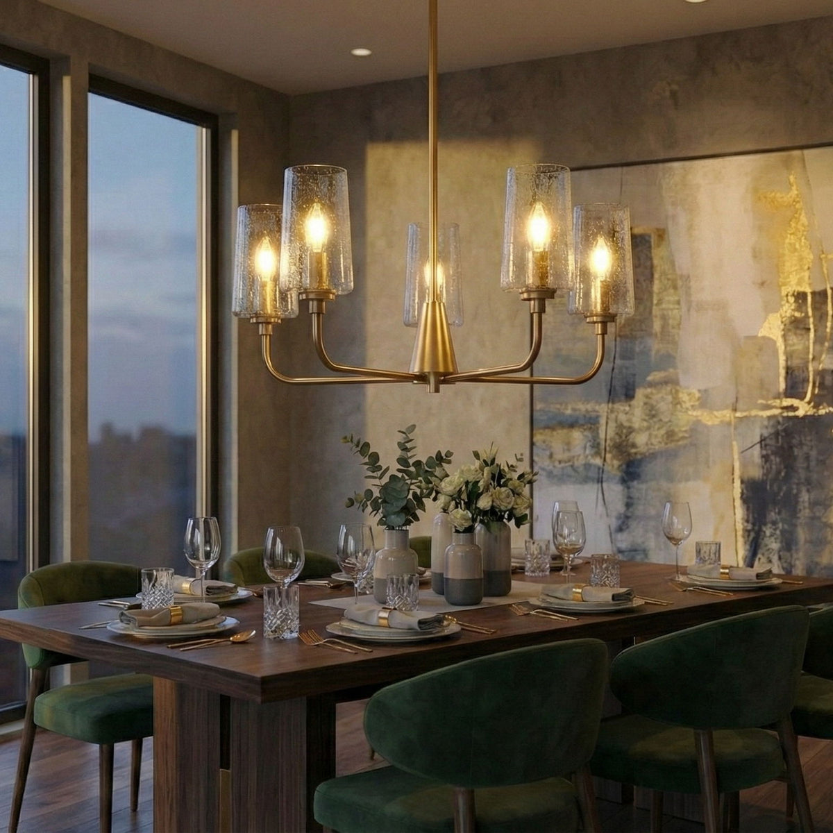 Dazzle - 5 Lights Chandelier With Clear Seeded Satin - Antique Brass / Clear / Gold