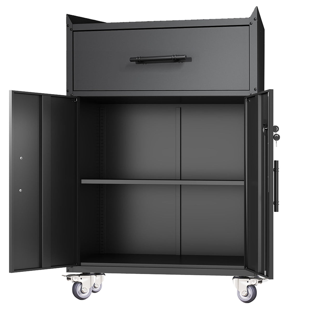 Rolling Metal Tool Storage Cabinet, Lockable Garage Storage Cabinet, Locking Metal Storage Cabinet With Wheels, Rolling Tool Chest, Assembly Required - Black