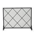 Minimalist Single Panel Iron Fireplace Screen With Diamond Design - Black