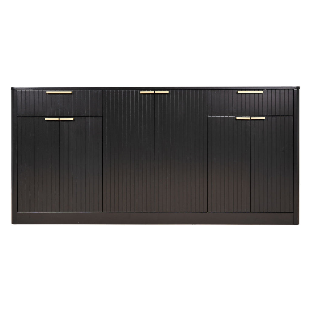 Large Fluted Buffet Sideboard, Wine Bar Storage Cabinet With 6 Doors & 2 Drawers