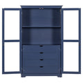 Kitchen Pantry, Freestanding Kitchen Storage Cabinet Display Cabinet With Glass Doors And 4 Built In Drawers For Living Room, Home Office - Blue