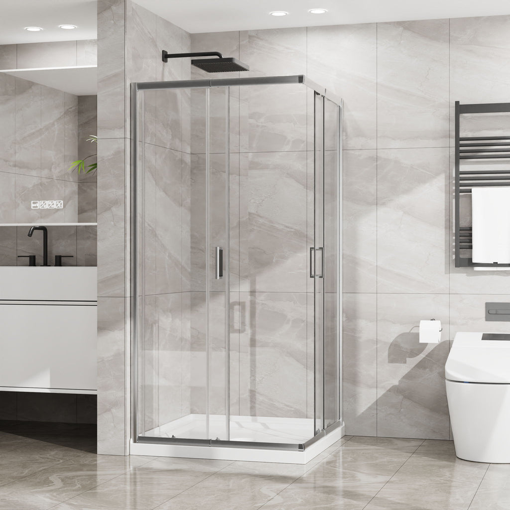 Corner Sliding Shower Door & Base Combo Kit With Magnetic (No Drain Kit)