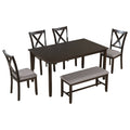6 Piece Rectangular Dining Table Set With 4 Chairs And Bench