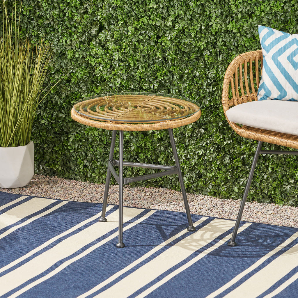 Petrichor - Outdoor Side Table With Tempered Glass And Steel Frame