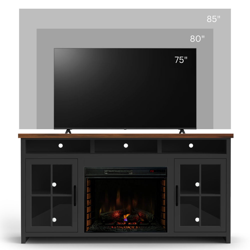 Essex - Fireplace TV Stand Console For TVs Up To 85" - Black / Whiskey